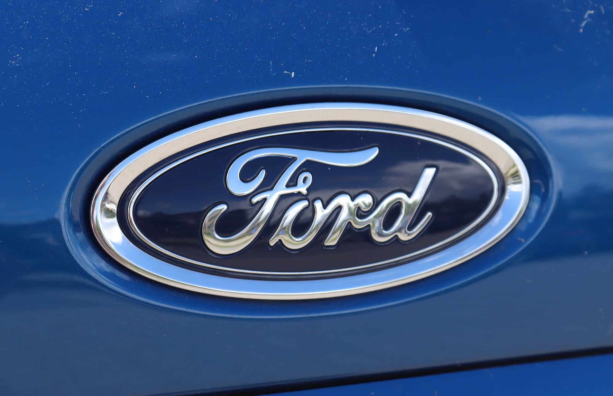 Ford logo on blue car grille