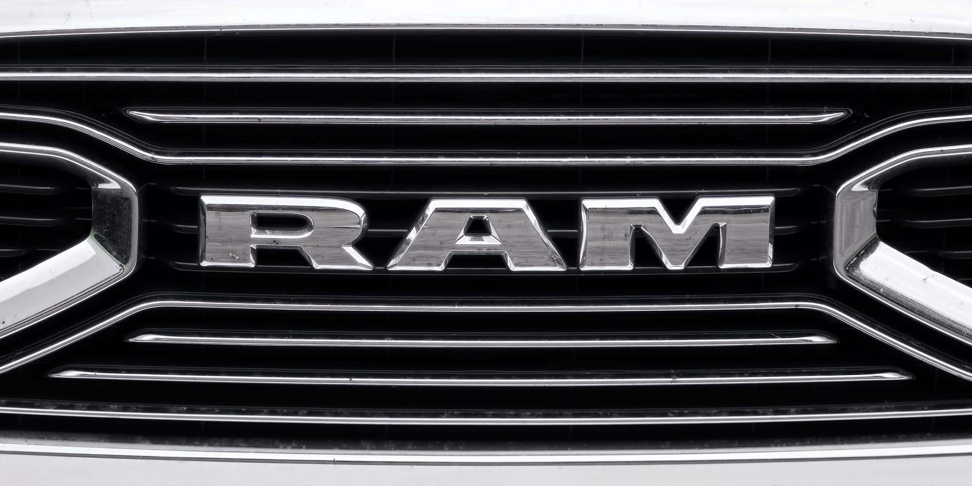 Close-up of RAM truck grille logo
